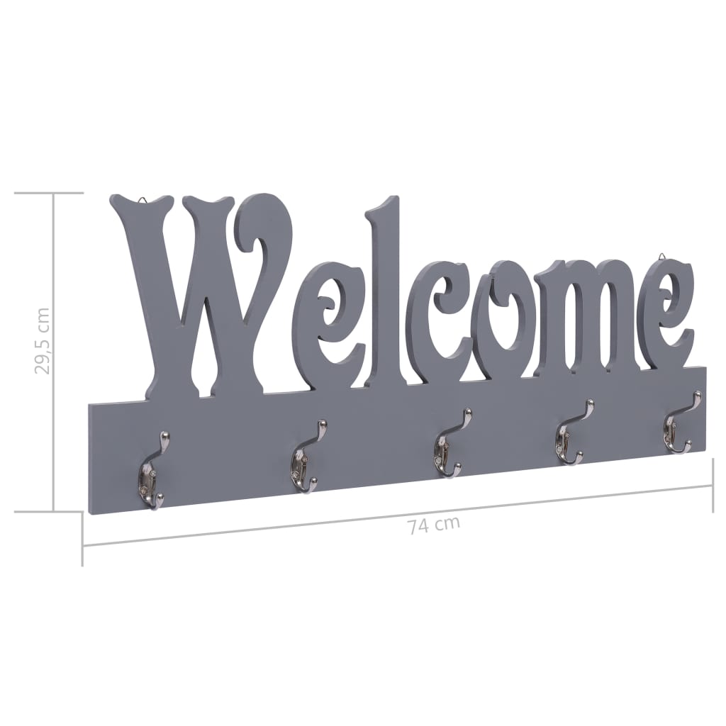 Appendiabiti a Muro WELCOME Grigio 74x29,5 cm - homemem39