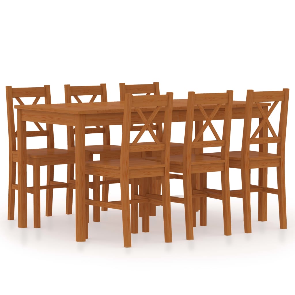 Set da Pranzo 7 pz in Legno di Pino Marrone ambra