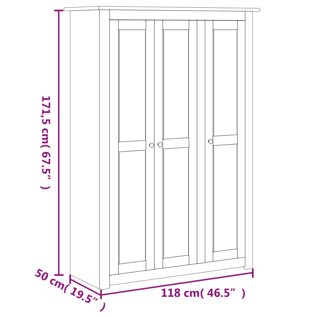 Armadio a 3 Ante Bianco 118x50x171,5cm in Pino Panama Range