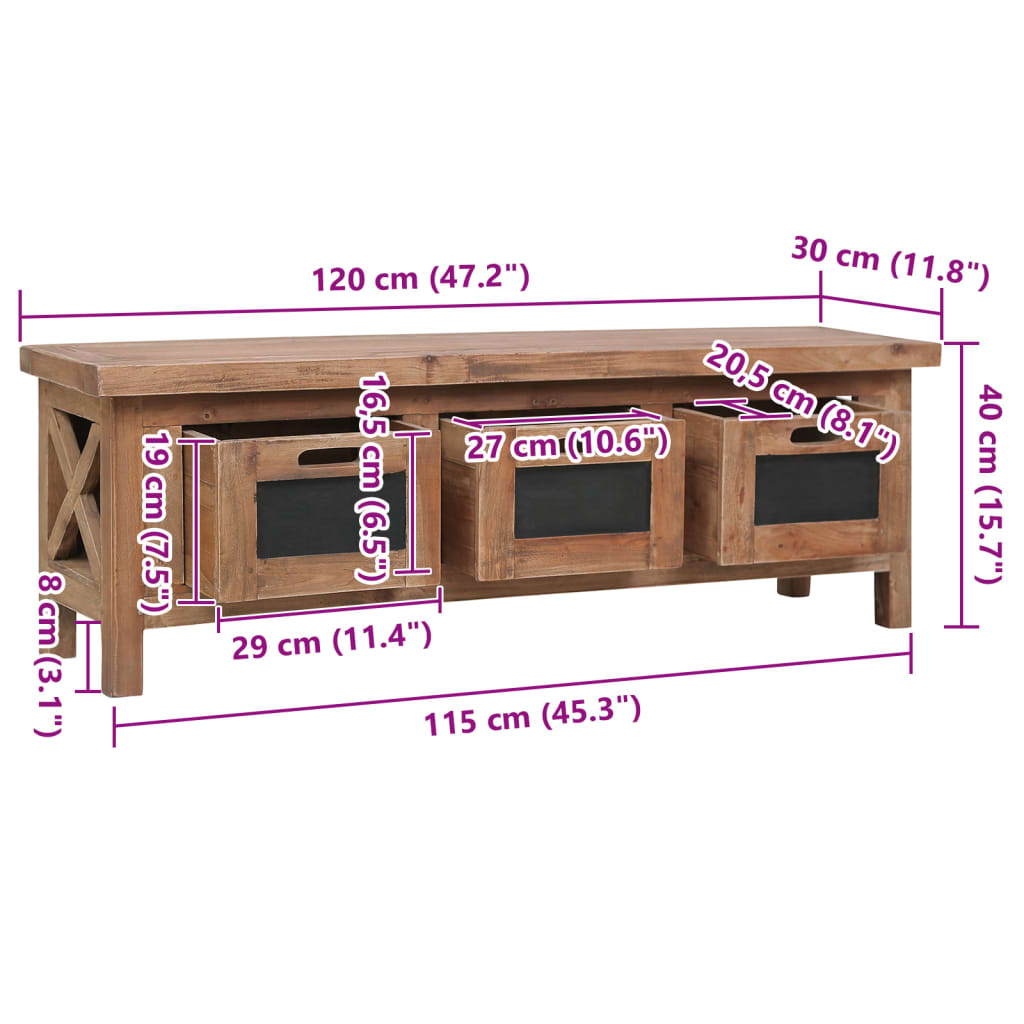 Mobile Porta TV con 3 Cassetti 120x30x40 cm Massello di Mogano