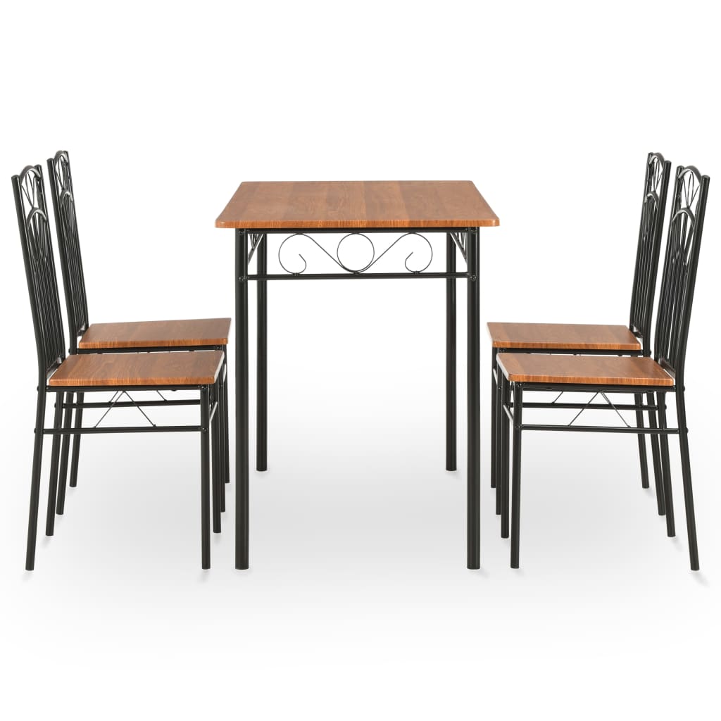 Set da Pranzo 5 pz in MDF e Acciaio Marrone