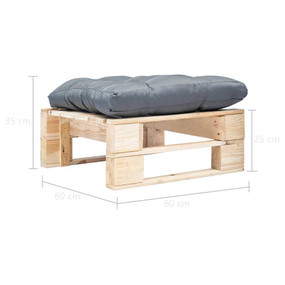 Ottomana Pallet da Giardino con Cuscino Grigio Legno Naturale