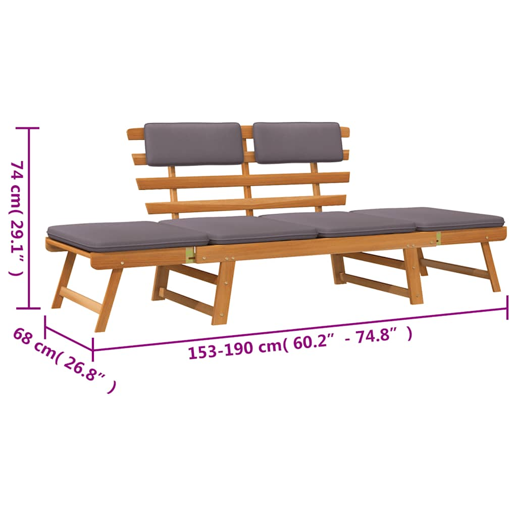 Lettino da Giardino 2 in 1 con Cuscino 190 cm Massello Acacia - homemem39