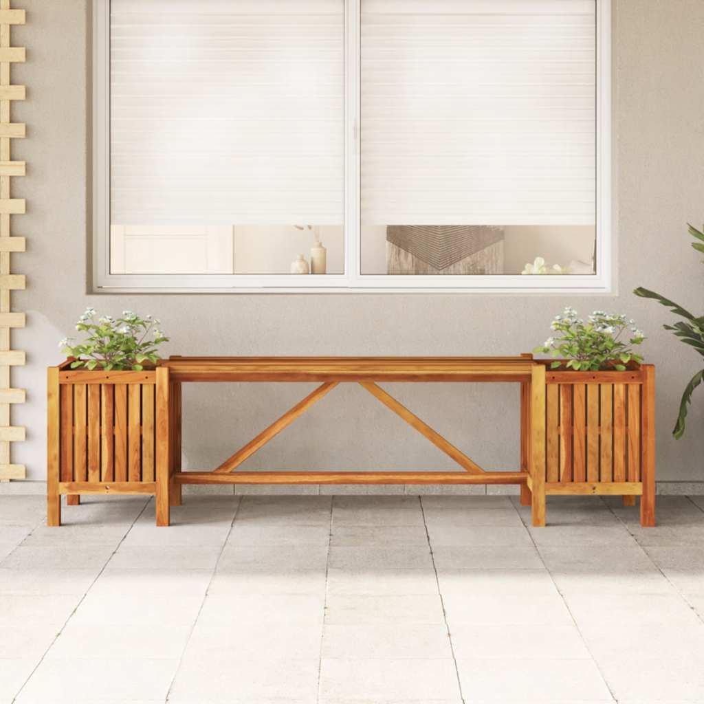 Panca Giardino con 2 Fioriere 150x30x40cm Legno Massello Acacia - homemem39