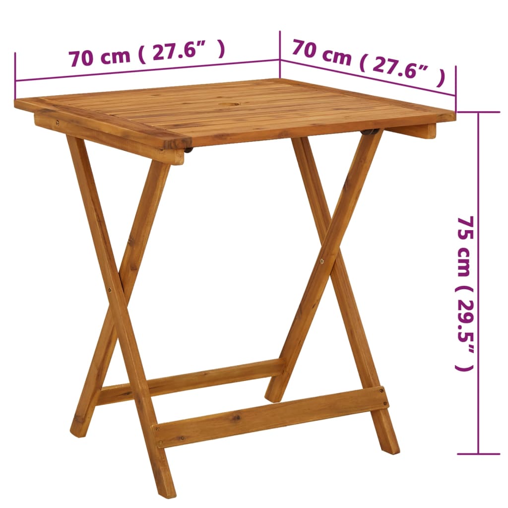 Tavolo da Giardino Pieghevole 70x70x75 cm in Massello d'Acacia - homemem39