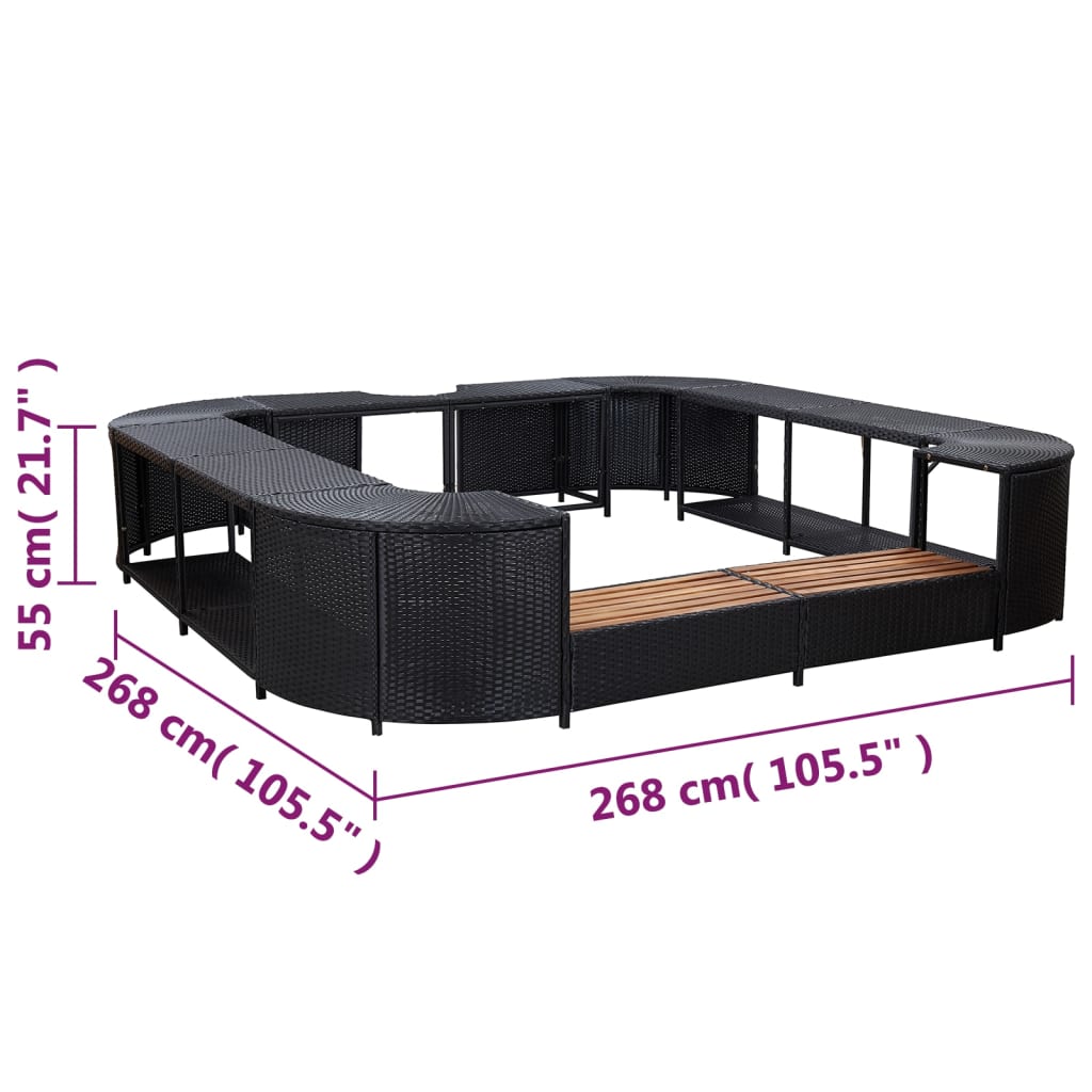 Bordo per Vasca da Spa Quadrato Nero 268x268x55 cm Polyrattan