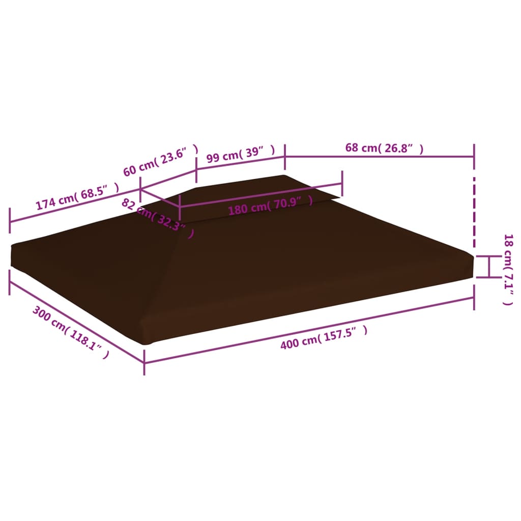 Copertura Superiore per Gazebo a 2 Strati 310g/m² 4x3m Marrone - homemem39