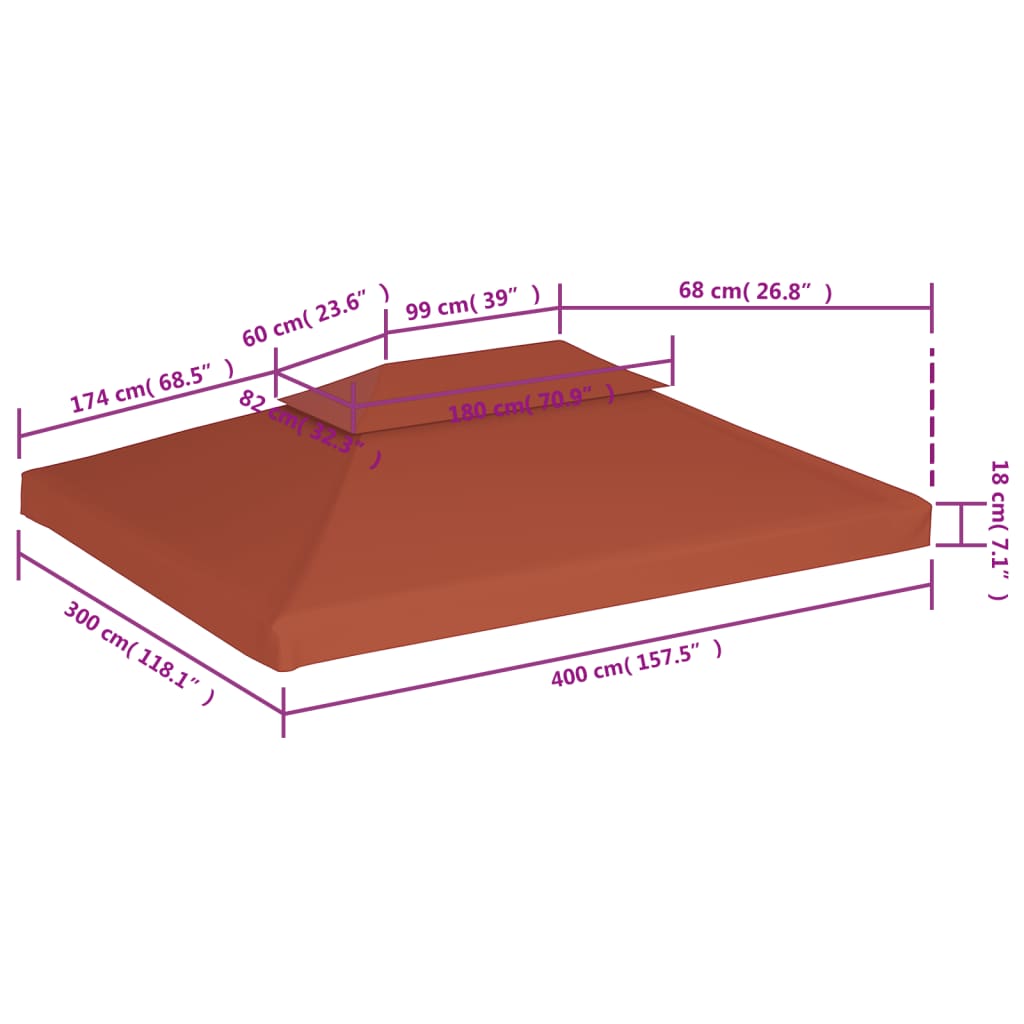 Copertura Superiore Gazebo a 2 Strati 310g/m² 4x3m Terracotta - homemem39