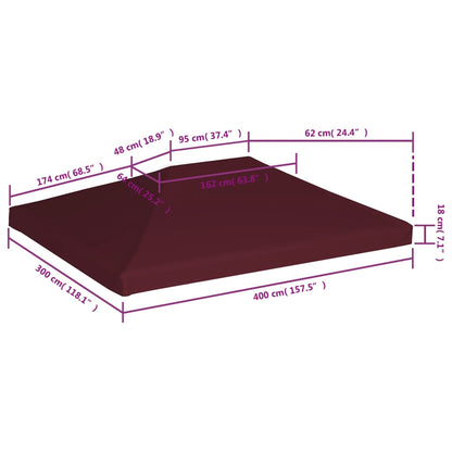 Copertura Superiore per Gazebo 310g/m² 3x4m Bordeaux - homemem39