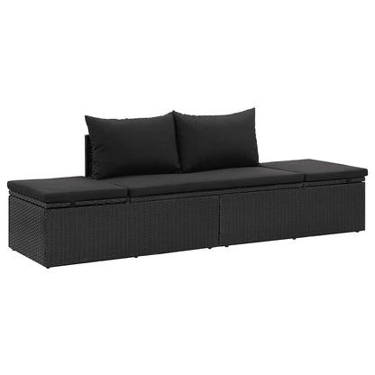 Lettino Prendisole con Cuscini in Polyrattan Nero - homemem39