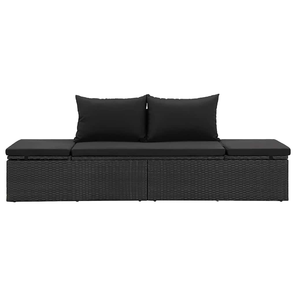 Lettino Prendisole con Cuscini in Polyrattan Nero - homemem39