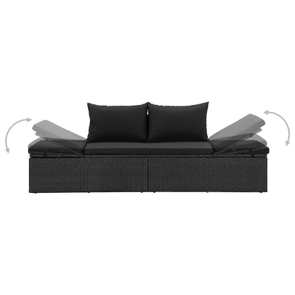 Lettino Prendisole con Cuscini in Polyrattan Nero - homemem39