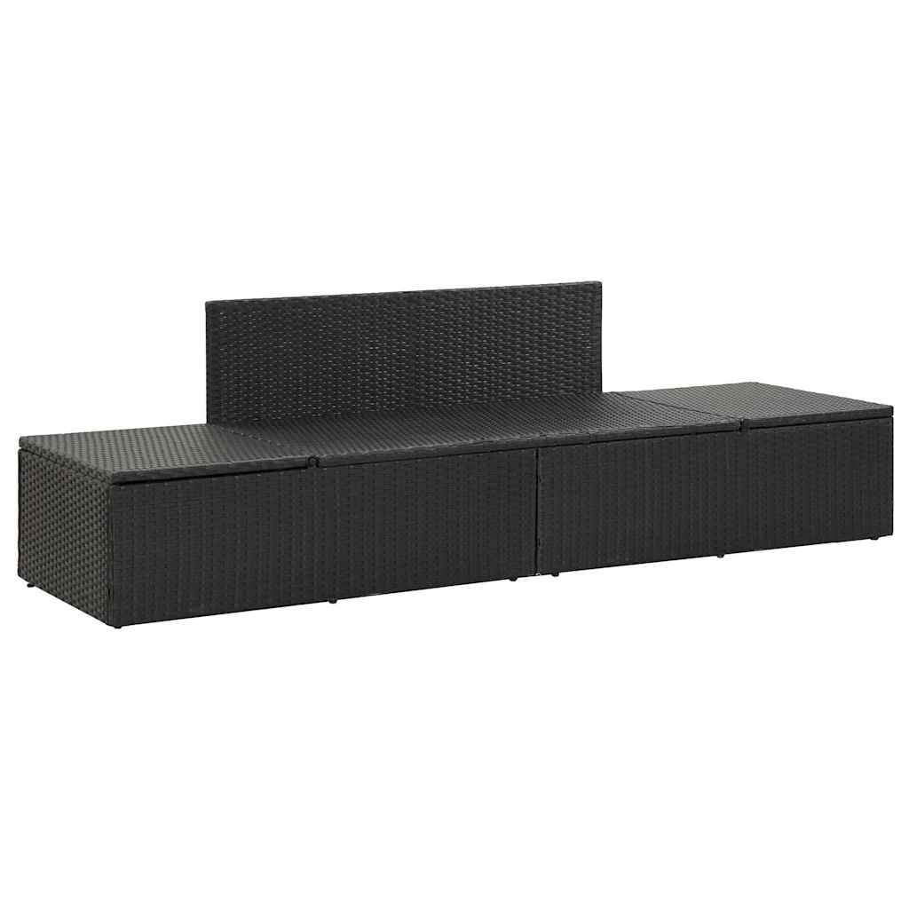 Lettino Prendisole con Cuscini in Polyrattan Nero - homemem39