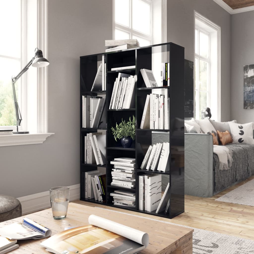 Libreria/Divisorio Nero Lucido 100x24x140 cm Legno Multistrato - homemem39