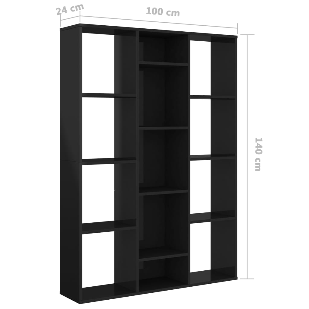 Libreria/Divisorio Nero Lucido 100x24x140 cm Legno Multistrato - homemem39