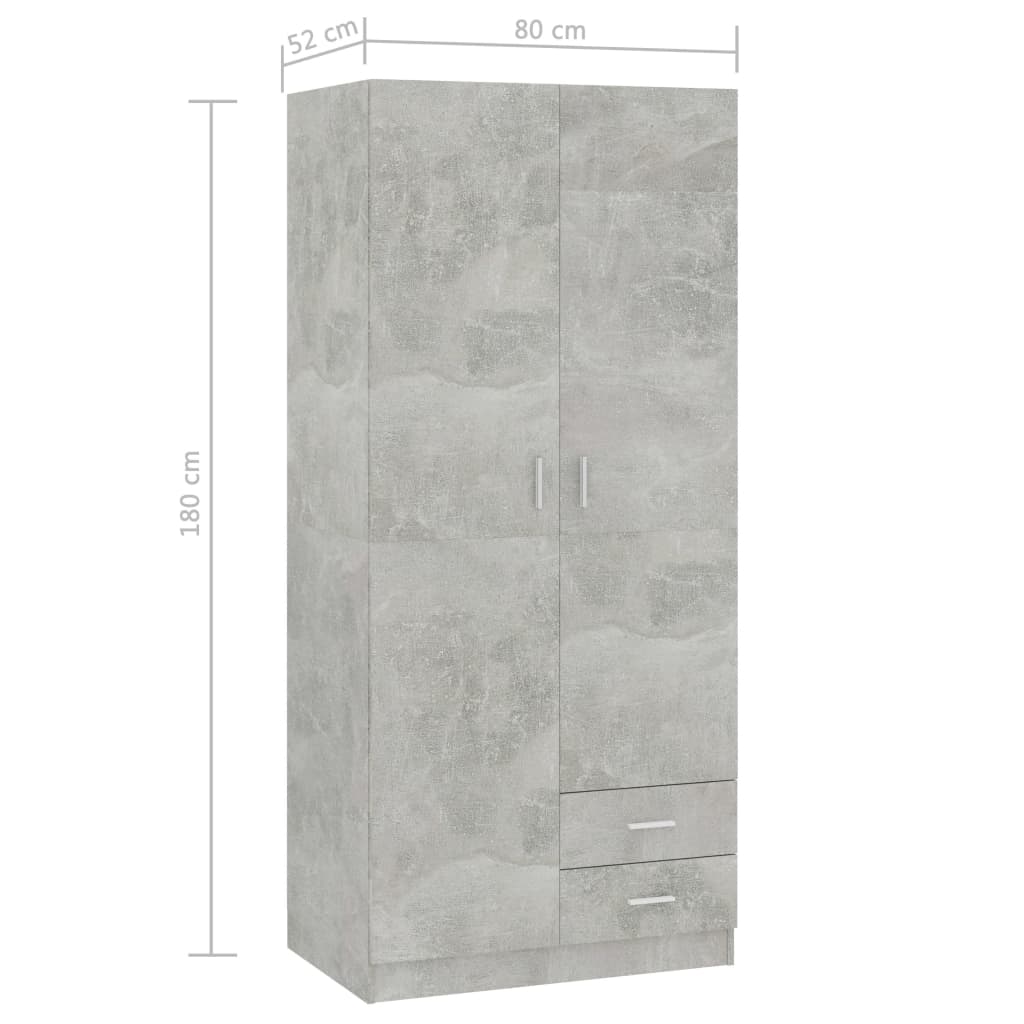 Armadio Grigio Cemento 80x52x180 cm in Legno Multistrato - homemem39