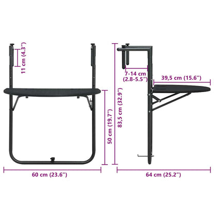 Tavolo da Balcone Pensile Nero 60x64x83,5cm Plastica Rattan