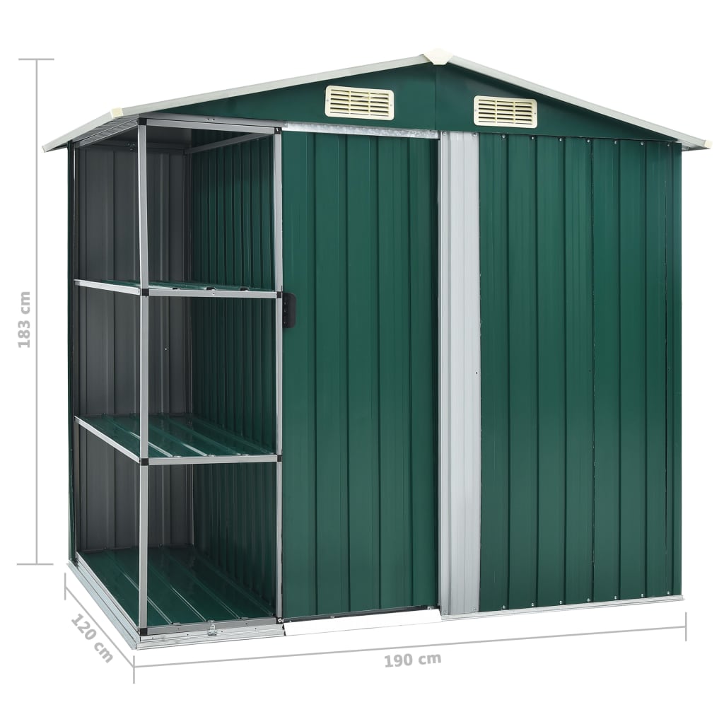 Capanno da Giardino con Scaffali Verde 205x130x183 cm in Ferro