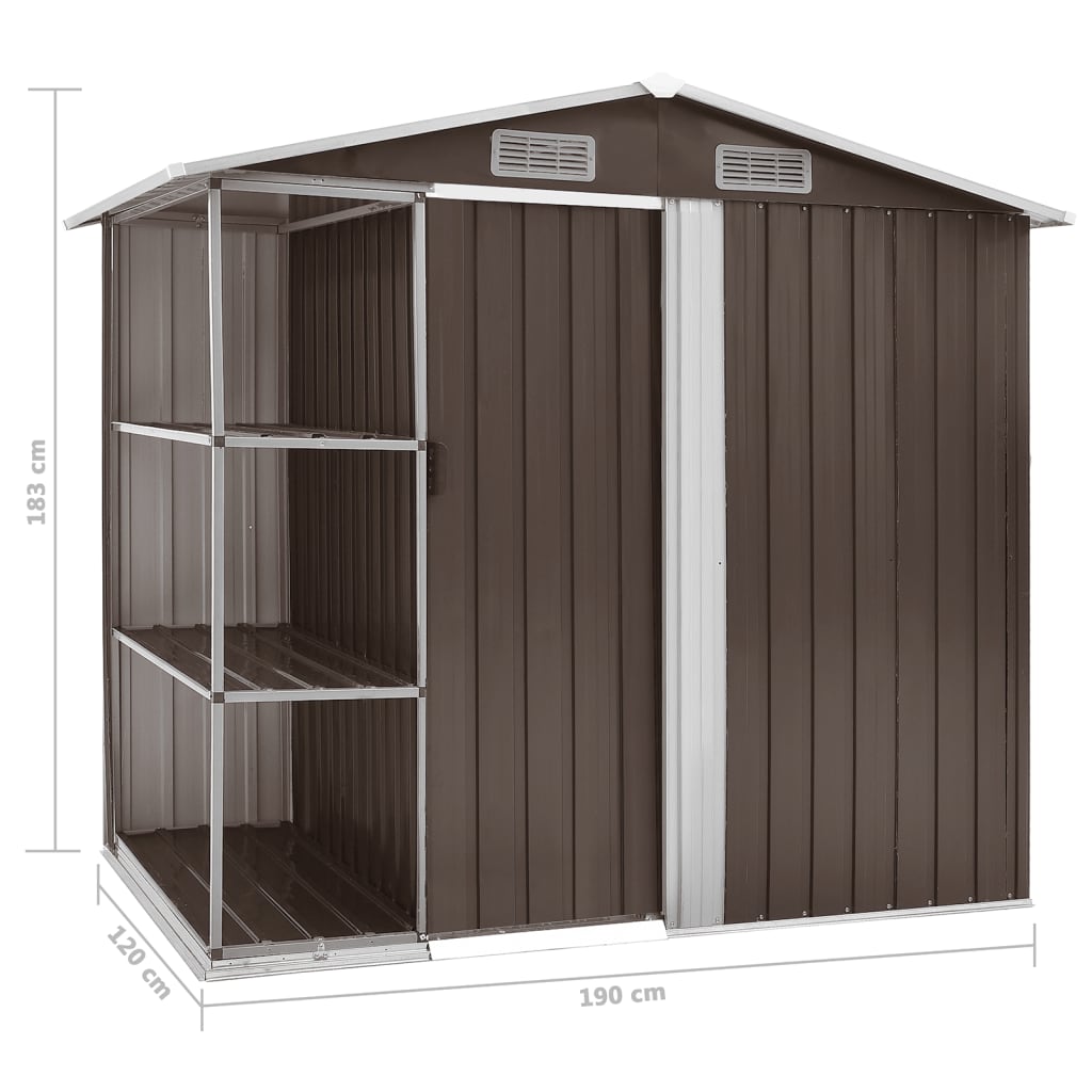 Capanno da Giardino con Scaffali Marrone 205x130x183 cm Ferro