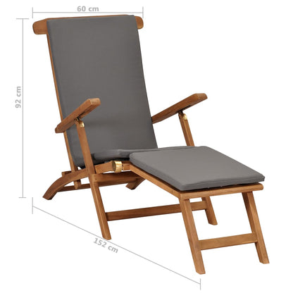 Sedia a Sdraio con Cuscino Grigio Scuro Legno Massello di Teak - homemem39