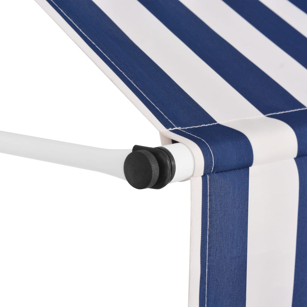 Tenda da Sole Retrattile Manuale 100 cm a Strisce Blu e Bianche - homemem39