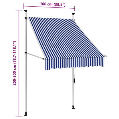 Tenda da Sole Retrattile Manuale 100 cm a Strisce Blu e Bianche - homemem39