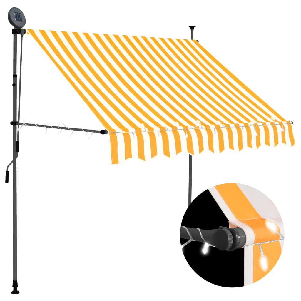 Tenda da Sole Retrattile Manuale LED 100 cm Bianca e Arancione - homemem39