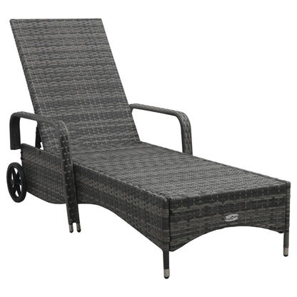 Lettino Prendisole con Ruote in Polyrattan Grigio - homemem39