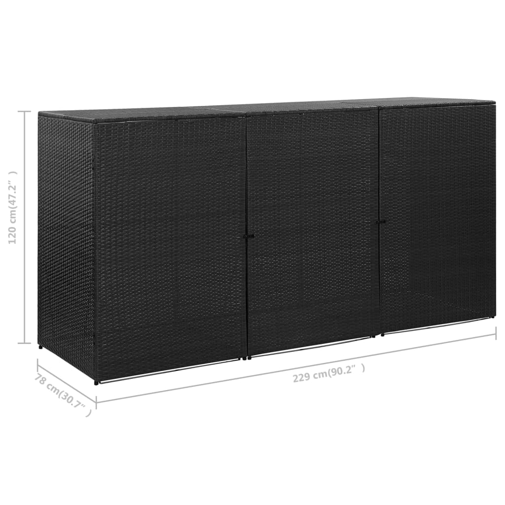 Copribidone Triplo Spazzatura Nero 229x78x120 cm in Polyrattan - homemem39