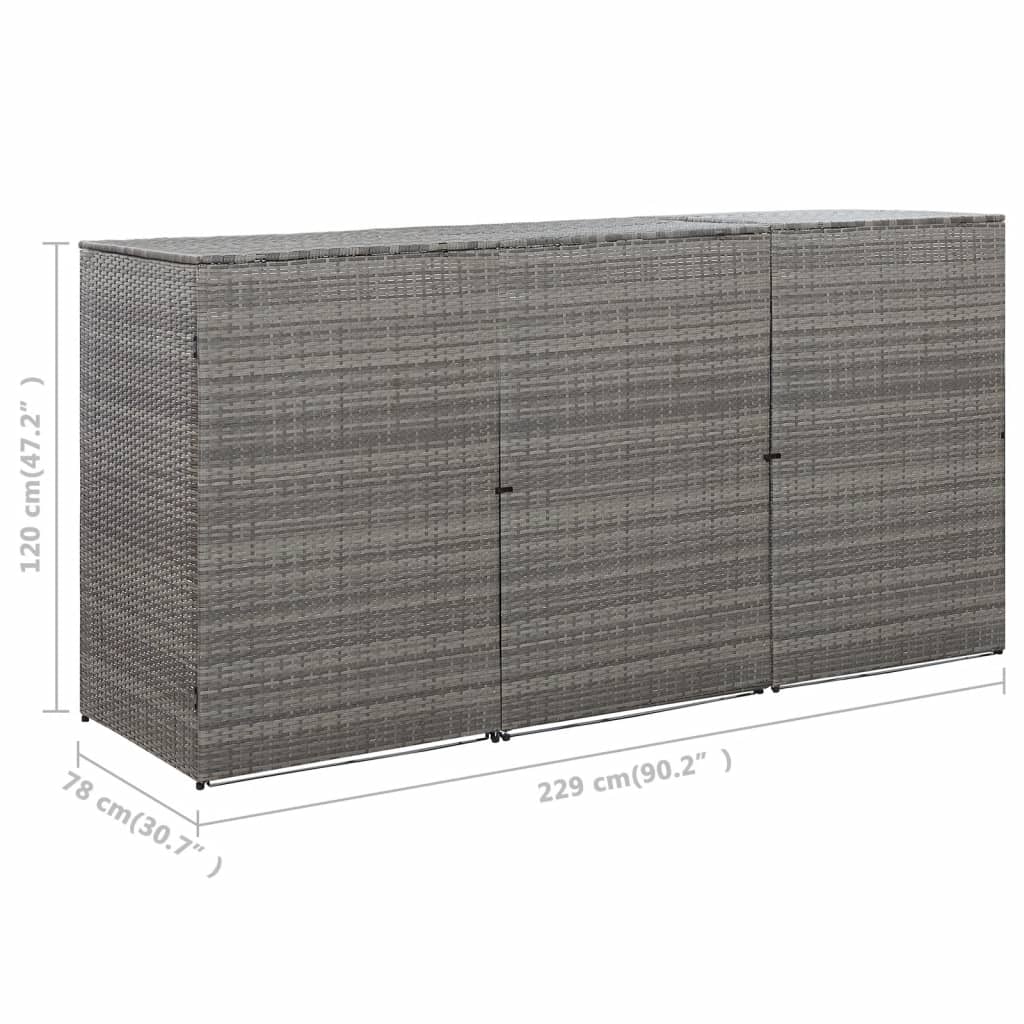 Copribidone Triplo Spazzatura Antracite 229x78x120cm Polyrattan