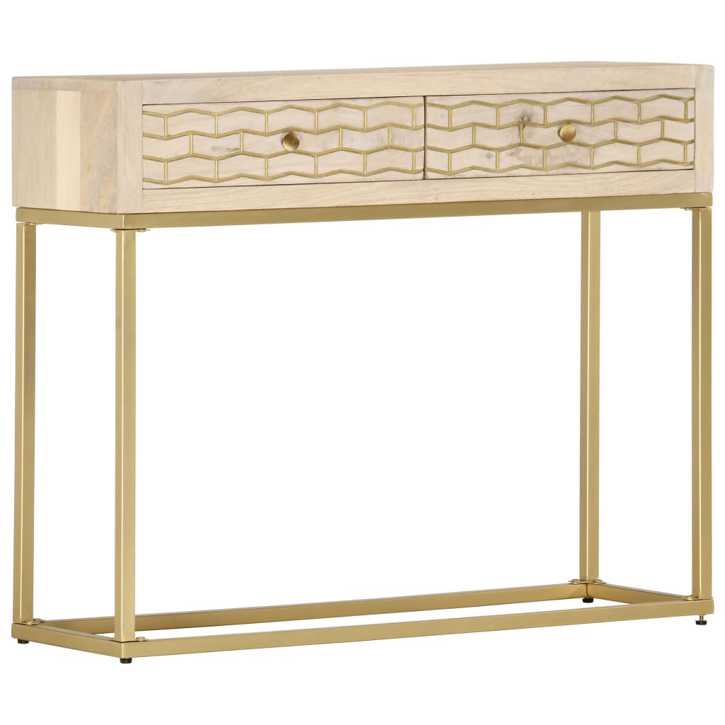 Tavolo Consolle Oro 90x30x75 cm Legno Massello di Mango - homemem39