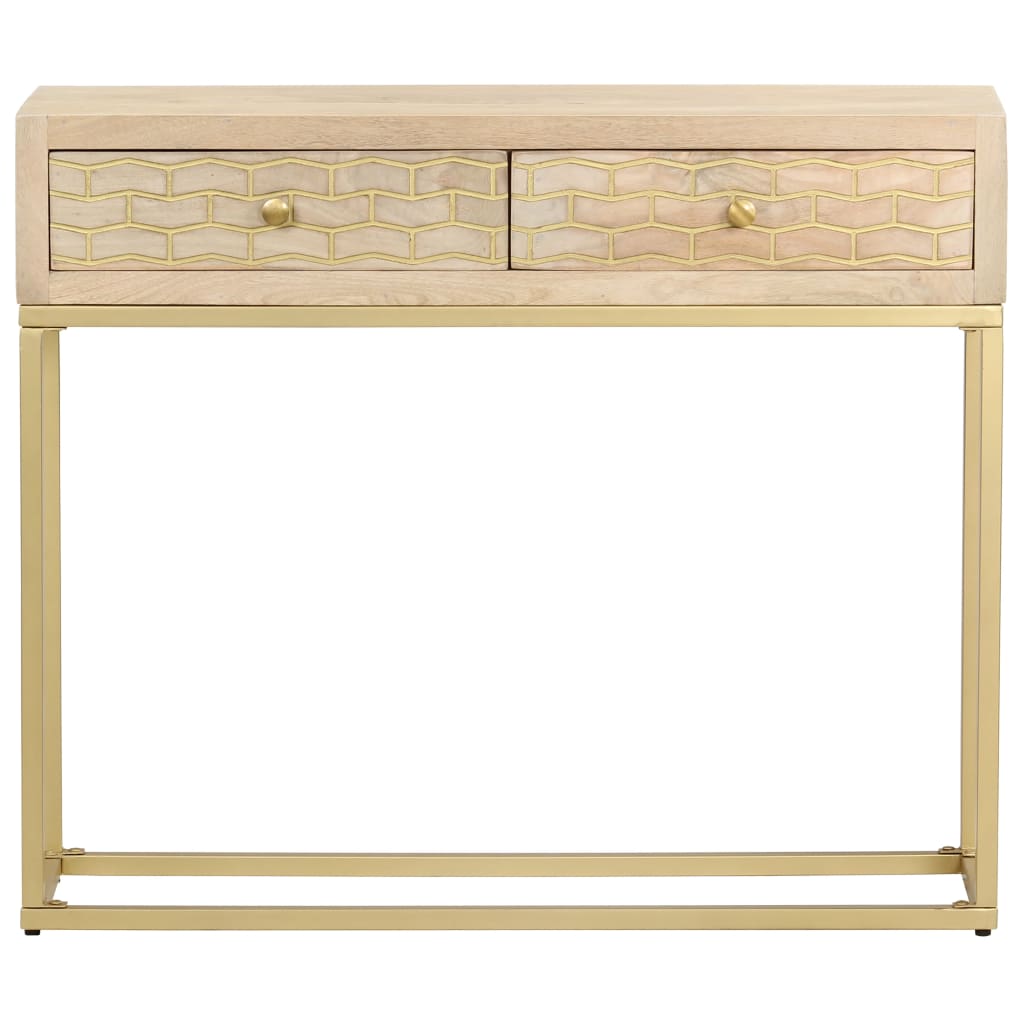 Tavolo Consolle Oro 90x30x75 cm Legno Massello di Mango - homemem39