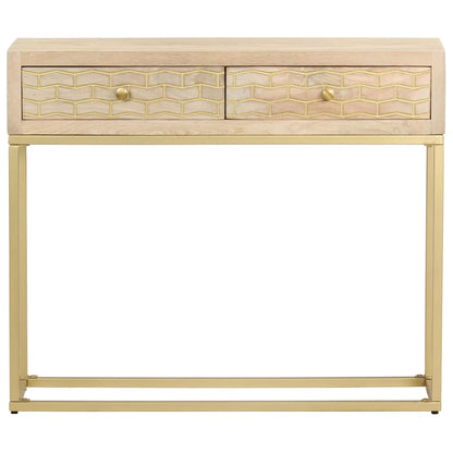 Tavolo Consolle Oro 90x30x75 cm Legno Massello di Mango - homemem39