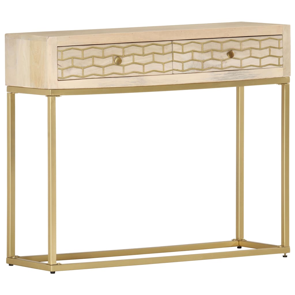 Tavolo Consolle Oro 90x30x75 cm Legno Massello di Mango - homemem39