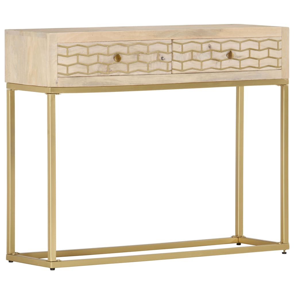 Tavolo Consolle Oro 90x30x75 cm Legno Massello di Mango - homemem39