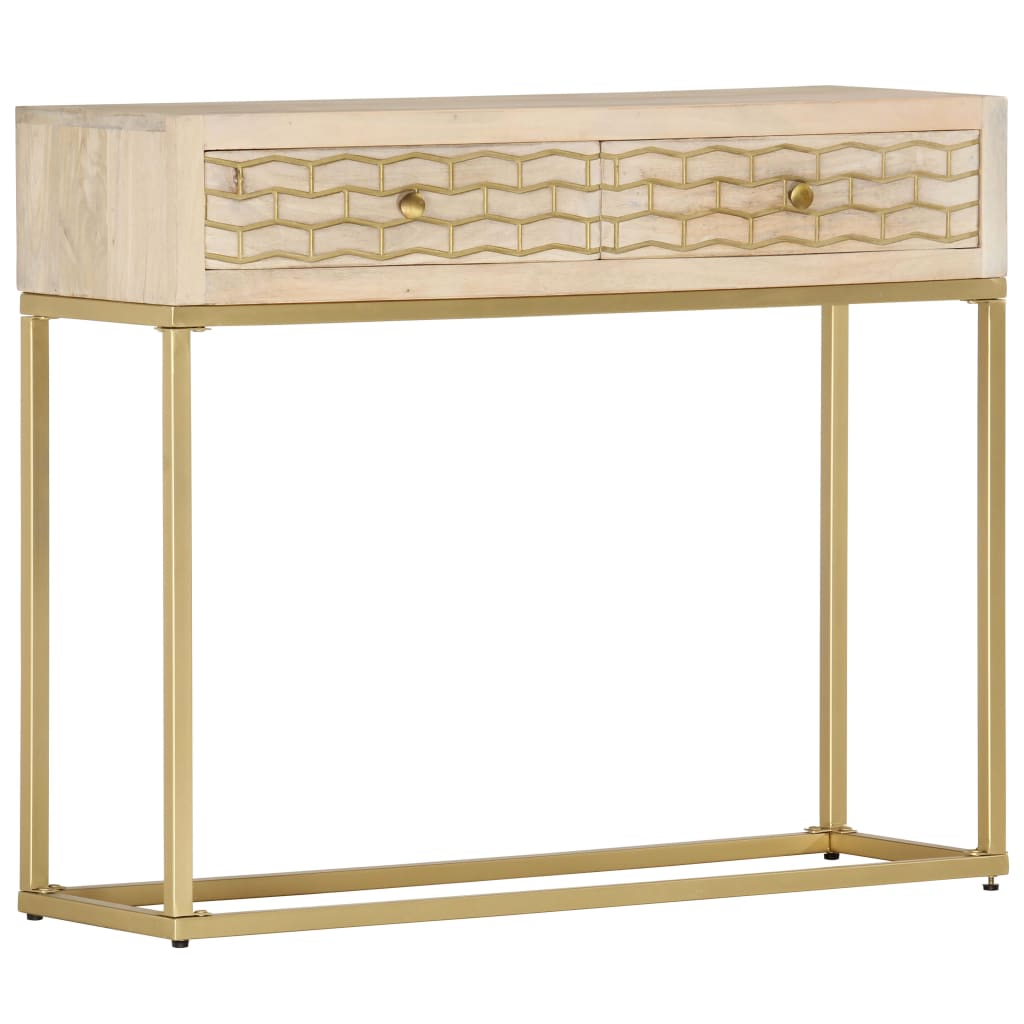 Tavolo Consolle Oro 90x30x75 cm Legno Massello di Mango - homemem39