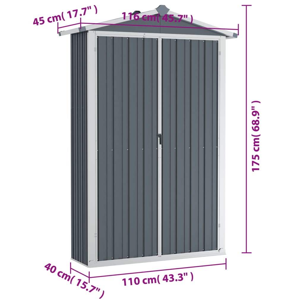 Capanno da Giardino Grigio 116x45x175 cm in Acciaio Zincato - homemem39