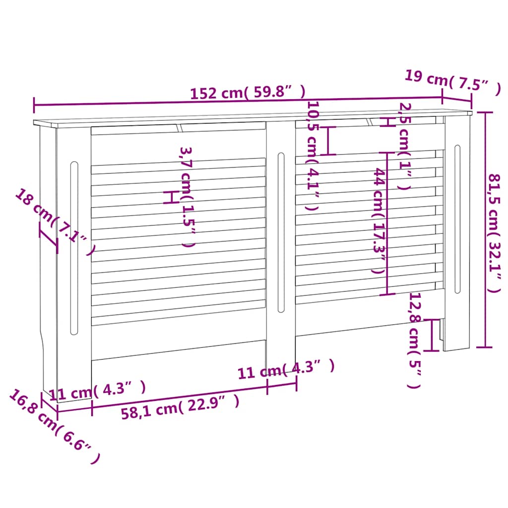 Copertura per Radiatore Antracite 152x19x81,5 cm in MDF - homemem39