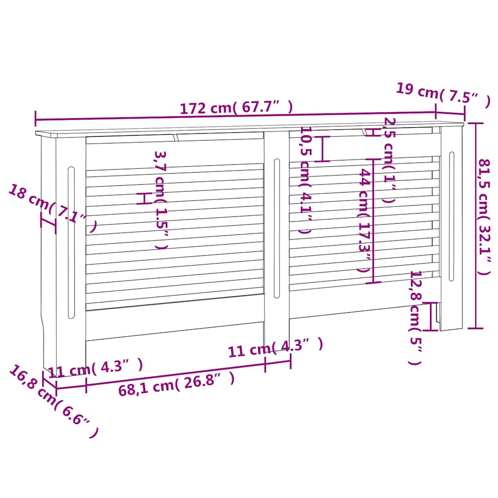 Copertura per Radiatore Nera 172x19x81,5 cm in MDF - homemem39