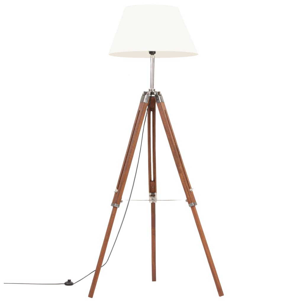 Lampada a Treppiede Marrone e Bianco in Legno di Teak 141 cm - homemem39