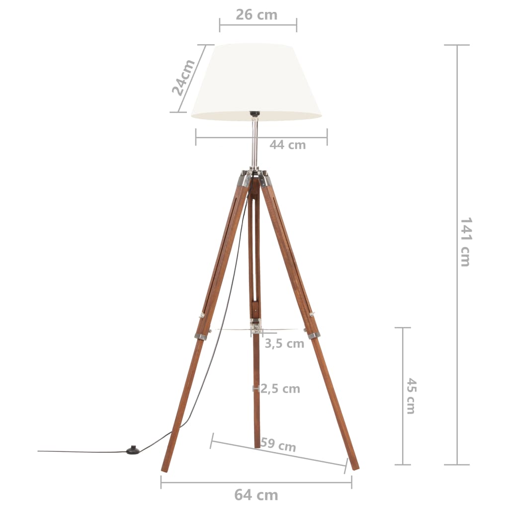 Lampada a Treppiede Marrone e Bianco in Legno di Teak 141 cm - homemem39