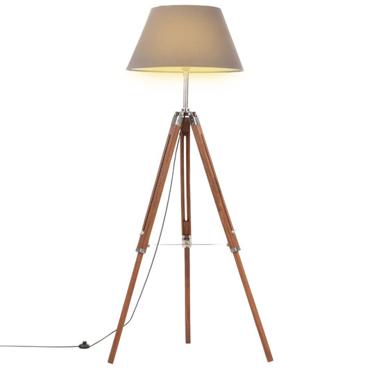 Lampada a Treppiede Marrone e Grigio in Legno di Teak 141 cm - homemem39