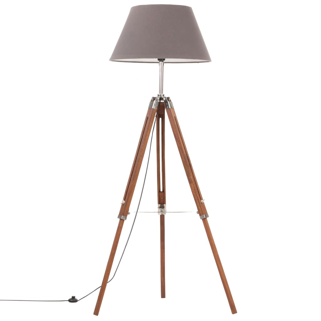 Lampada a Treppiede Marrone e Grigio in Legno di Teak 141 cm - homemem39