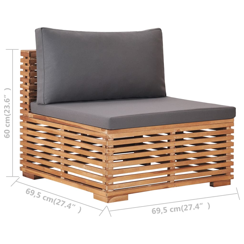 Divano Centrale da Giardino con Cuscino Grigio Massello di Teak - homemem39