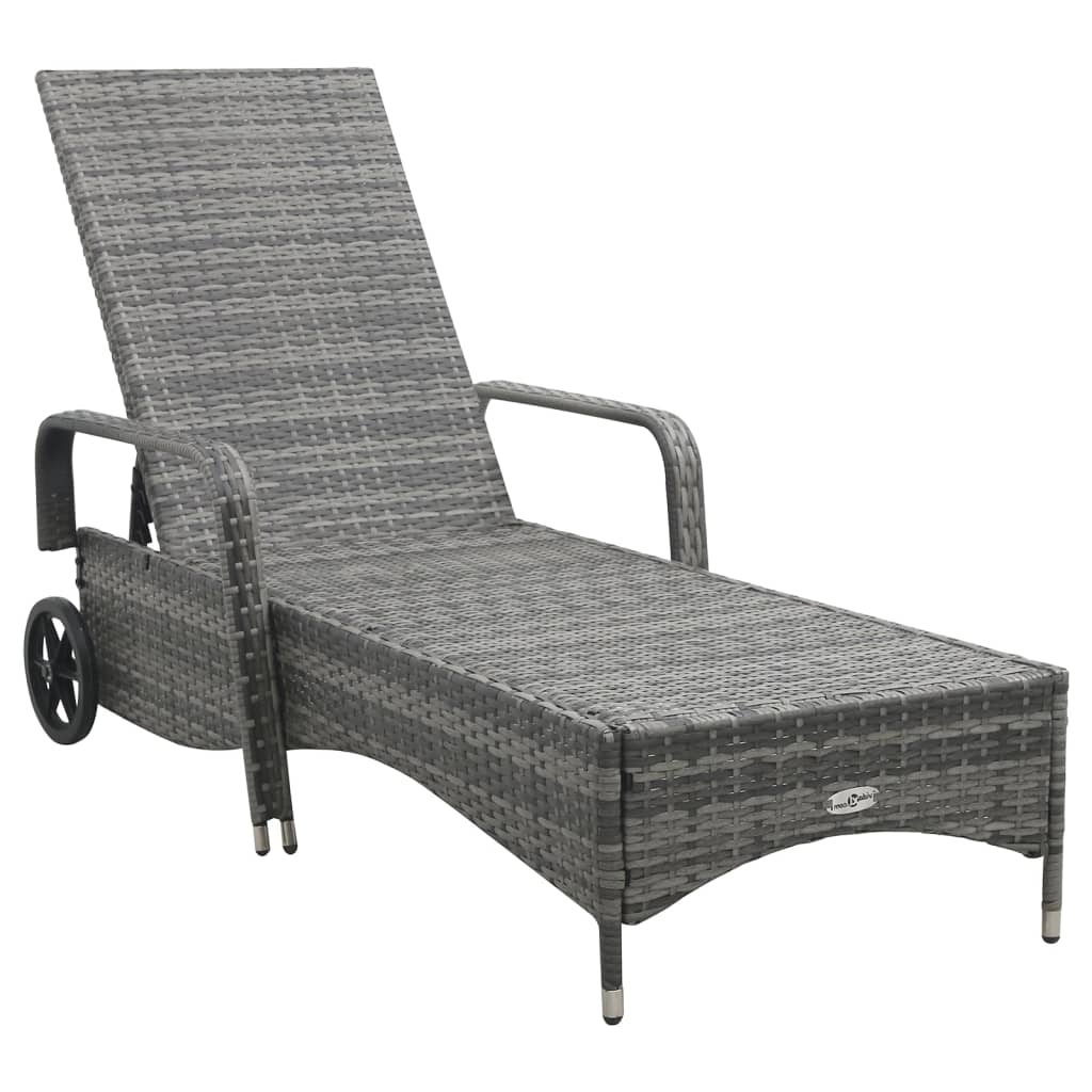 Lettino Prendisole con Ruote in Polyrattan Antracite - homemem39