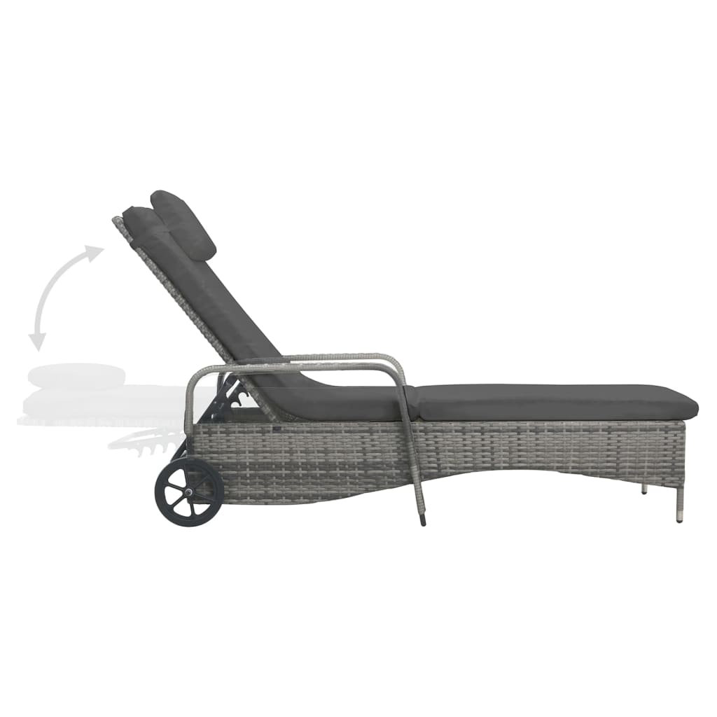 Lettino Prendisole con Ruote in Polyrattan Antracite - homemem39