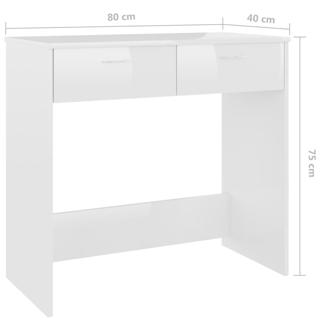 Scrivania Bianco Lucido 80x40x75 cm in Legno Multistrato