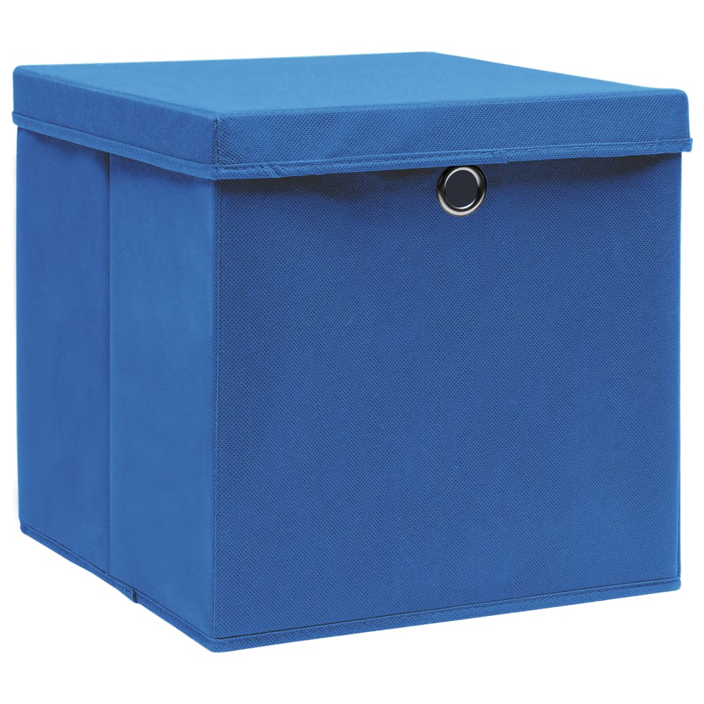 Scatole Portaoggetti con Coperchi 10pz Blu 32x32x32 cm Tessuto - homemem39