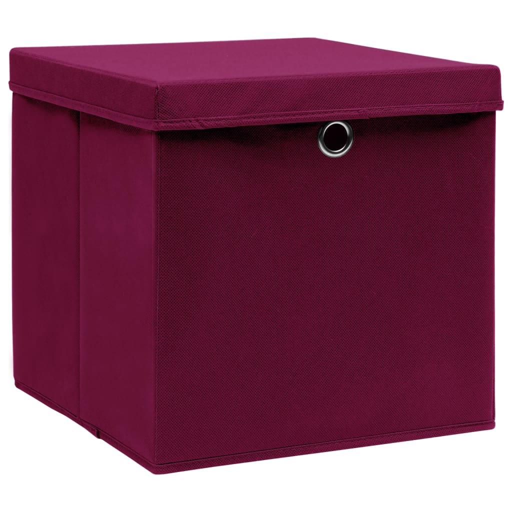 Scatole con Coperchi 10 pz Rosso Scuro 32x32x32 cm Tessuto - homemem39