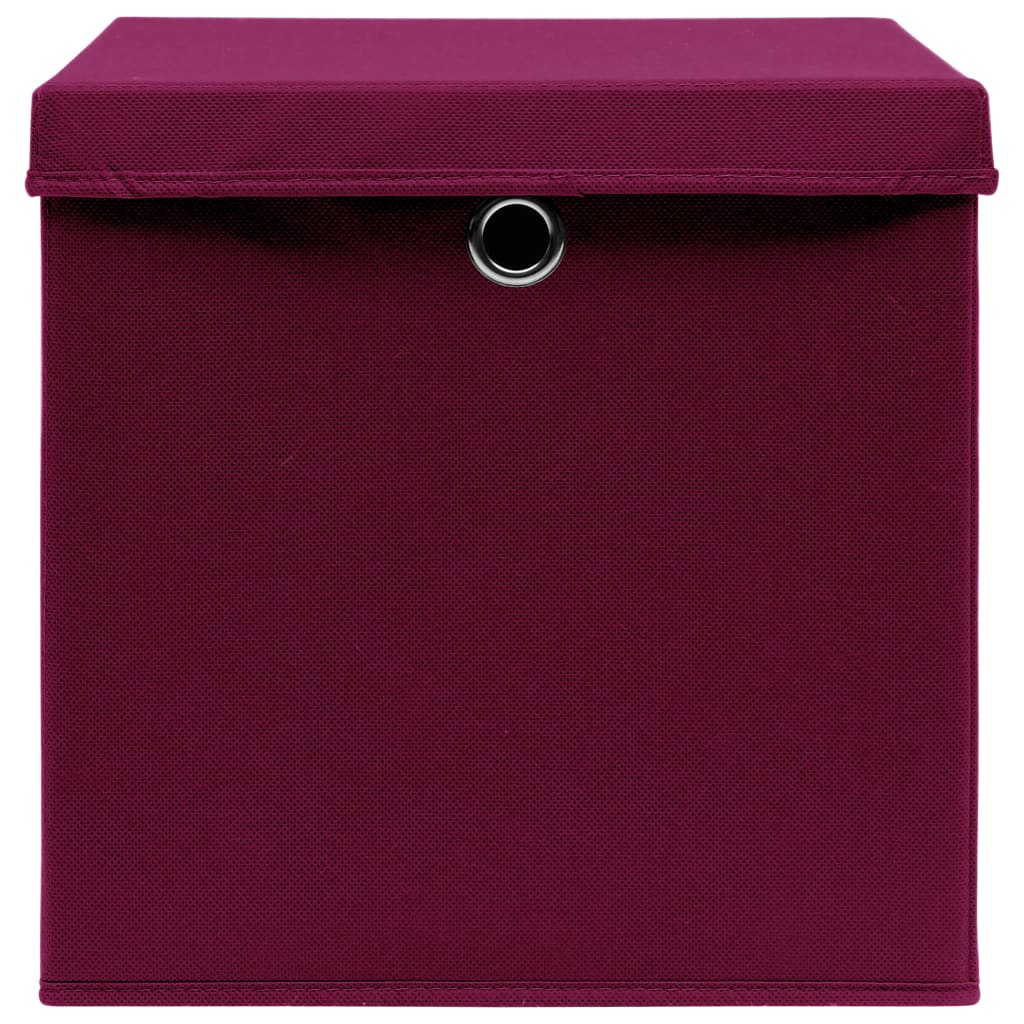 Scatole con Coperchi 10 pz Rosso Scuro 32x32x32 cm Tessuto - homemem39